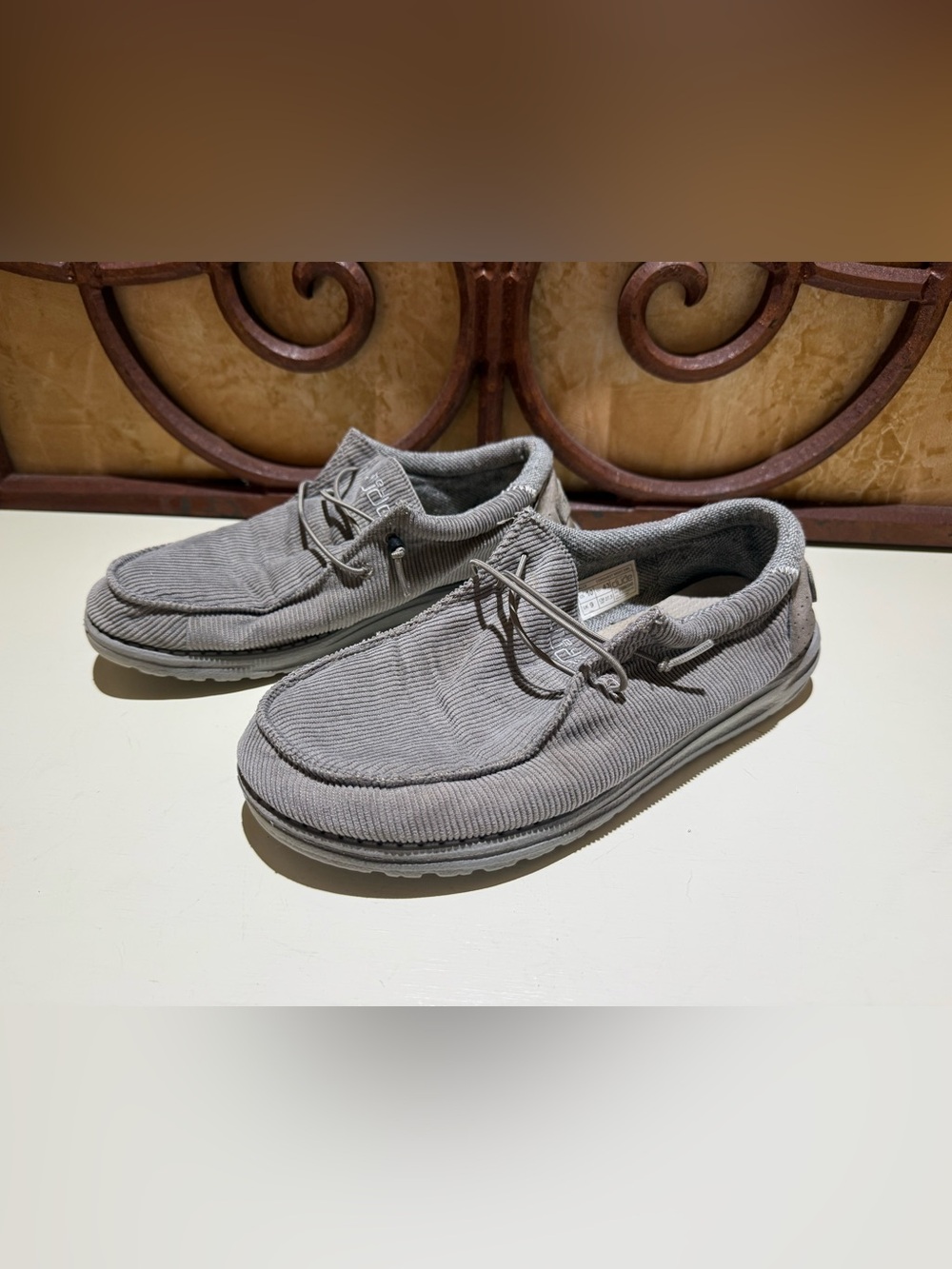 Hey Dude Men’s Corduroy Slip-On Loafers in Light Gray
